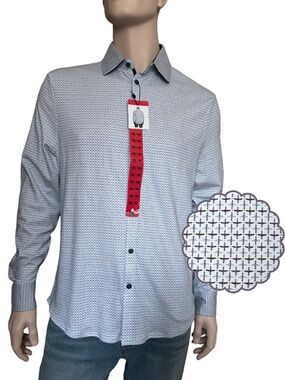 Modern English Button Front Shirt Long Sleeve 100% Cotton